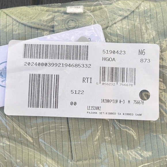 Baby Mori - Sage Ribbed Pajama Set Size 0-3 Months - Picture 3 of 9